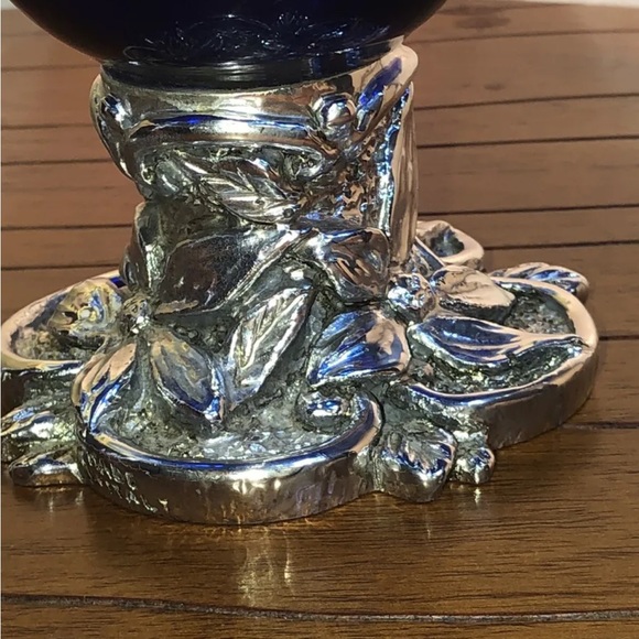 Beautiful Large Italian Glass Compote Floral Design Bowl With Silver Ped… - Picture 11 of 12